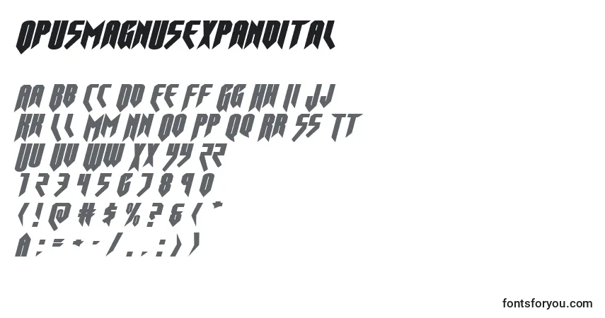 Шрифт Opusmagnusexpandital – алфавит, цифры, специальные символы