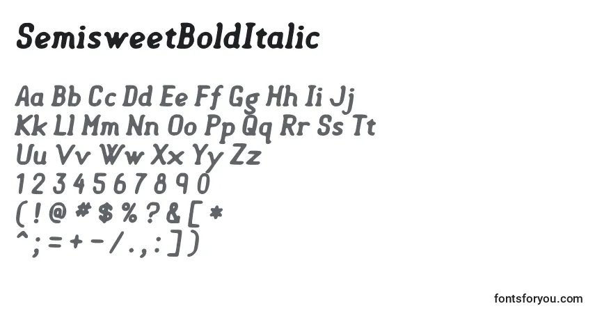 Schriftart SemisweetBoldItalic – Alphabet, Zahlen, spezielle Symbole