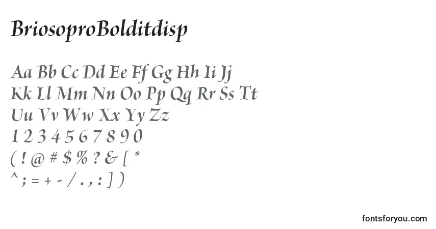 Czcionka BriosoproBolditdisp – alfabet, cyfry, specjalne znaki