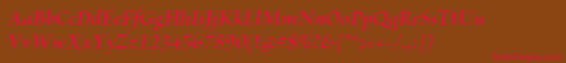 フォントBriosoproBolditdisp – 赤い文字が茶色の背景にあります。
