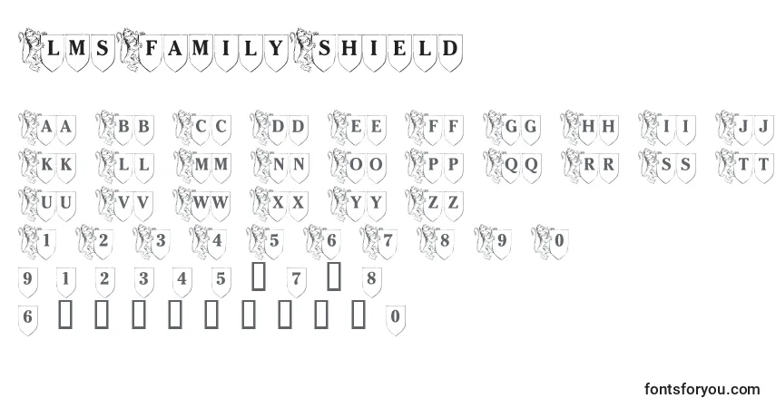 A fonte LmsFamilyShield – alfabeto, números, caracteres especiais