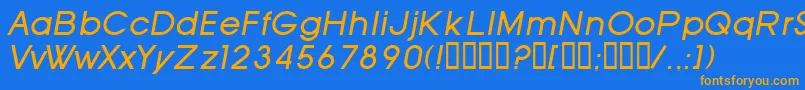 フォントSfOldRepublicItalic – オレンジ色の文字が青い背景にあります。