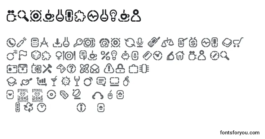 A fonte StencilIcons – alfabeto, números, caracteres especiais