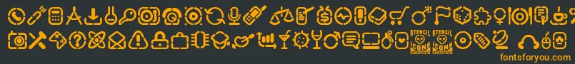 StencilIcons-Schriftart – Orangefarbene Schriften auf schwarzem Hintergrund