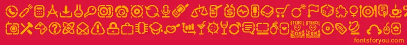 StencilIcons-Schriftart – Orangefarbene Schriften auf rotem Hintergrund