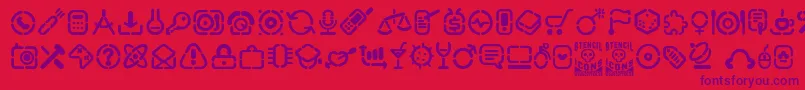 StencilIcons-Schriftart – Violette Schriften auf rotem Hintergrund