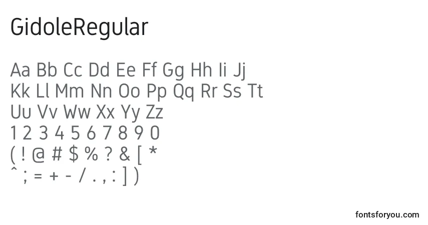 A fonte GidoleRegular – alfabeto, números, caracteres especiais