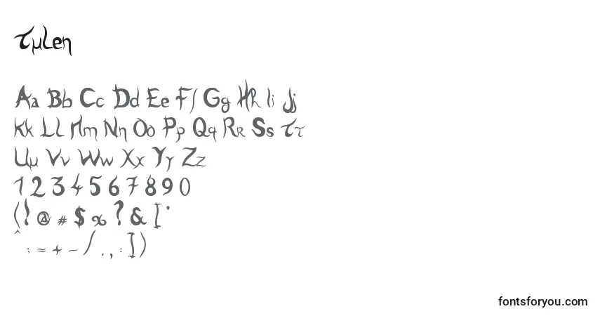 Schriftart Tulen – Alphabet, Zahlen, spezielle Symbole