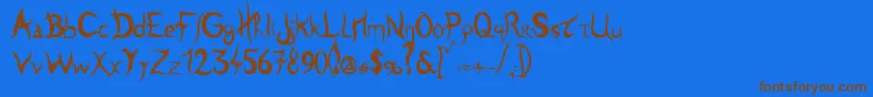 フォントTulen – 茶色の文字が青い背景にあります。