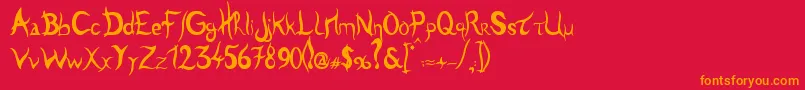 Tulen-Schriftart – Orangefarbene Schriften auf rotem Hintergrund