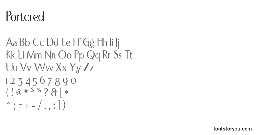 A fonte Portcred – alfabeto, números, caracteres especiais