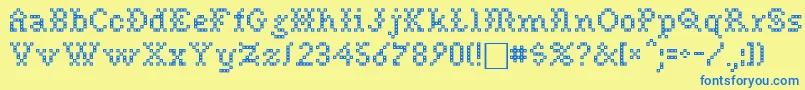 NeedlePointSewPlain Font – Blue Fonts on Yellow Background