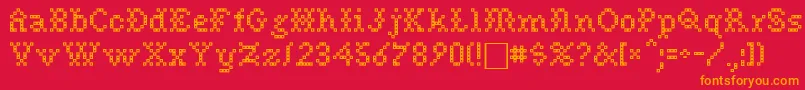 フォントNeedlePointSewPlain – 赤い背景にオレンジの文字