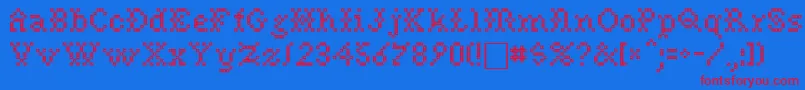 NeedlePointSewPlain Font – Red Fonts on Blue Background