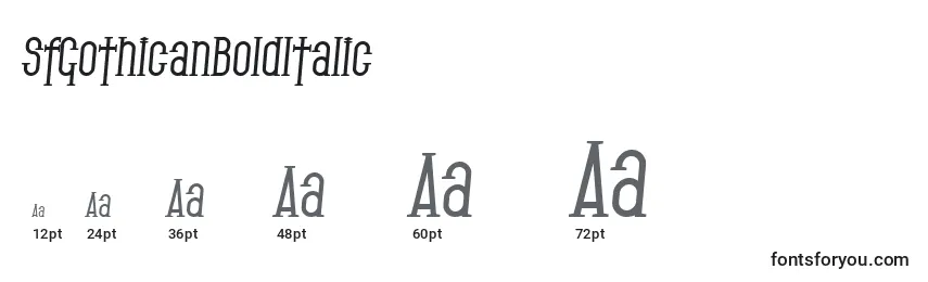 Размеры шрифта SfGothicanBoldItalic