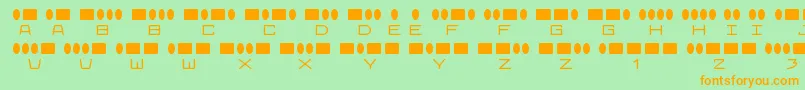 RadiosinmotionRegular-Schriftart – Orangefarbene Schriften auf grünem Hintergrund