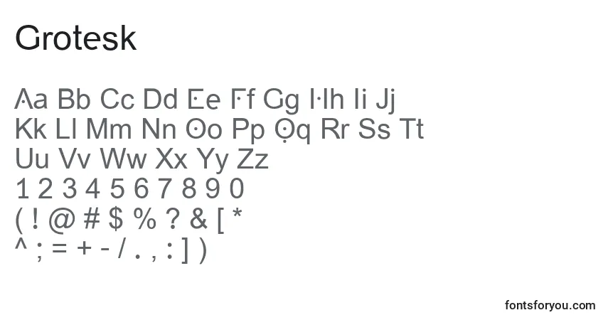 Czcionka Grotesk – alfabet, cyfry, specjalne znaki