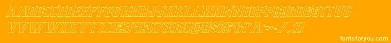 Earthrealmoutital-Schriftart – Gelbe Schriften auf orangefarbenem Hintergrund