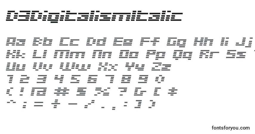 Шрифт D3DigitalismItalic – алфавит, цифры, специальные символы