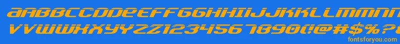 Teamamericalaserフォントについての詳細 フォントTeamamericalaser – オレンジ色の文字が青い背景にあります。