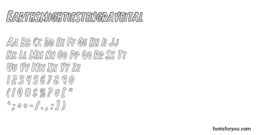 Czcionka Earthsmightiestengraveital – alfabet, cyfry, specjalne znaki