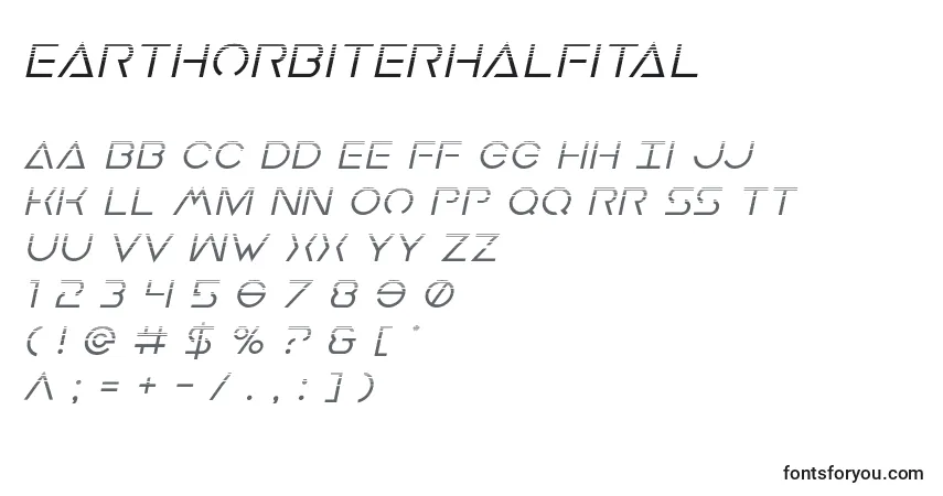Czcionka Earthorbiterhalfital – alfabet, cyfry, specjalne znaki
