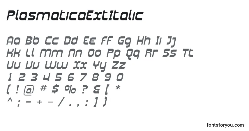 Fuente PlasmaticaExtItalic - alfabeto, números, caracteres especiales