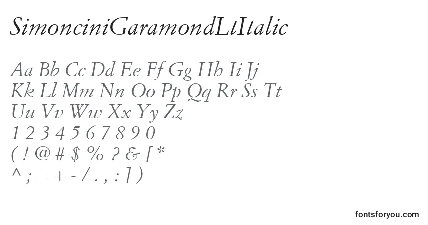 Шрифт SimonciniGaramondLtItalic – алфавит, цифры, специальные символы