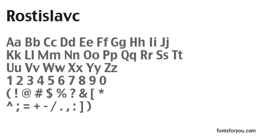 A fonte Rostislavc – alfabeto, números, caracteres especiais