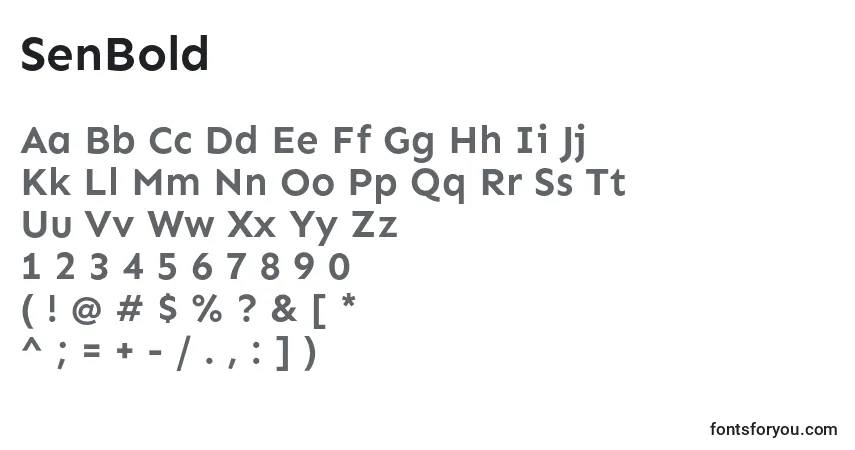 Schriftart SenBold (113976) – Alphabet, Zahlen, spezielle Symbole