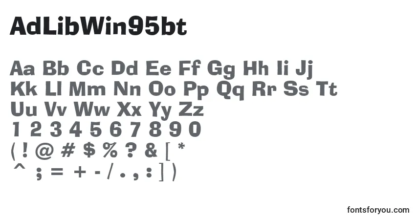 Czcionka AdLibWin95bt – alfabet, cyfry, specjalne znaki