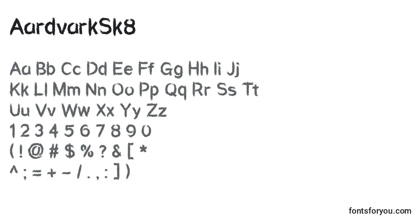 A fonte AardvarkSk8 – alfabeto, números, caracteres especiais
