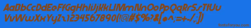フォントAbraxeousextrathinitalic – 茶色の文字が青い背景にあります。