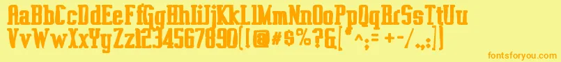 フォントVahikaink – オレンジの文字が黄色の背景にあります。