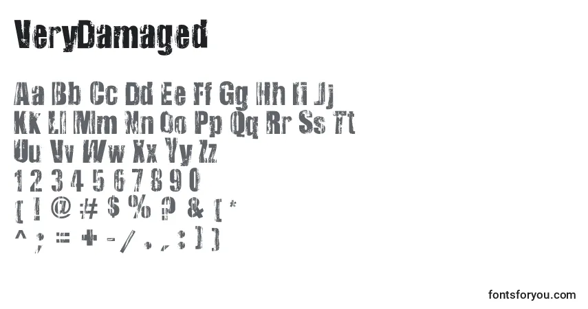 A fonte VeryDamaged – alfabeto, números, caracteres especiais