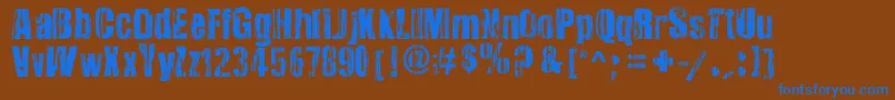 VeryDamaged-Schriftart – Blaue Schriften auf braunem Hintergrund