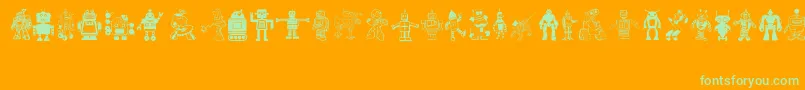 Robots-Schriftart – Grüne Schriften auf orangefarbenem Hintergrund