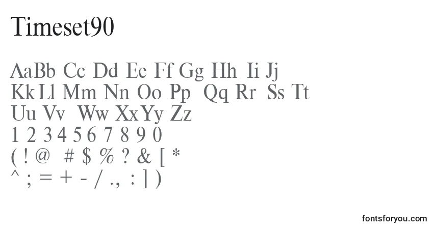 Schriftart Timeset90 – Alphabet, Zahlen, spezielle Symbole