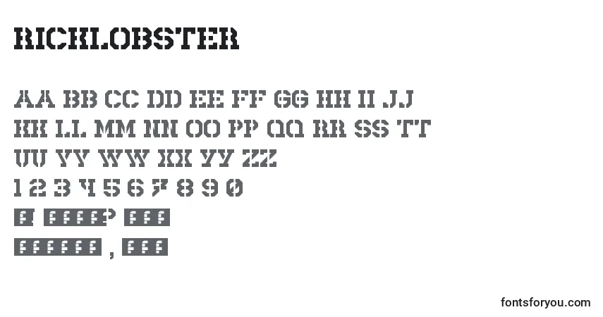 Шрифт RickLobster – алфавит, цифры, специальные символы