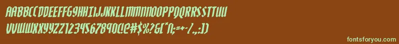 フォントZollernrotal – 緑色の文字が茶色の背景にあります。