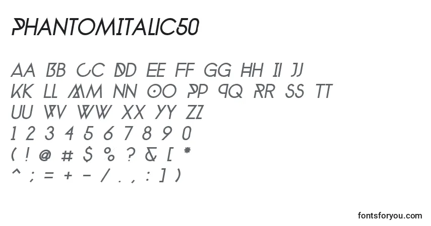 Шрифт PhantomItalic50 – алфавит, цифры, специальные символы