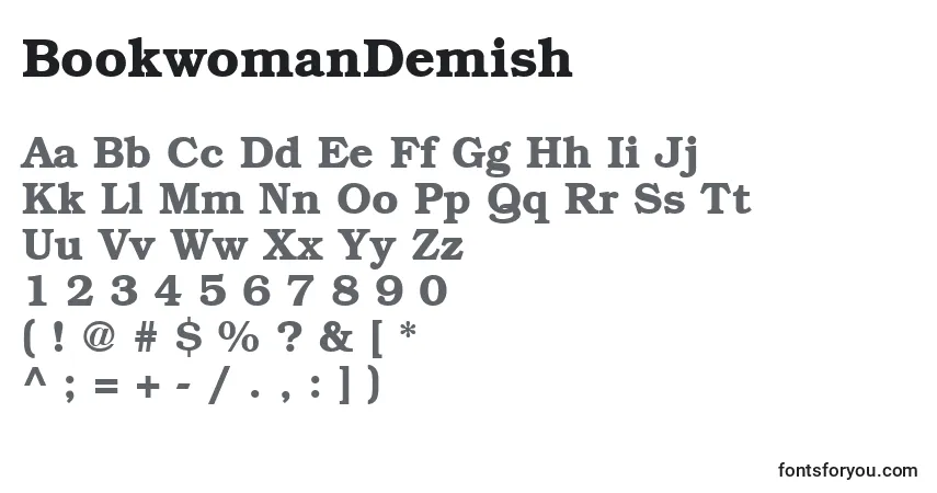 characters of bookwomandemish font, letter of bookwomandemish font, alphabet of  bookwomandemish font