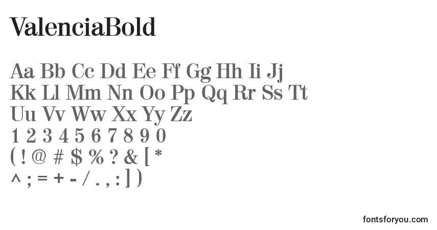 characters of valenciabold font, letter of valenciabold font, alphabet of  valenciabold font