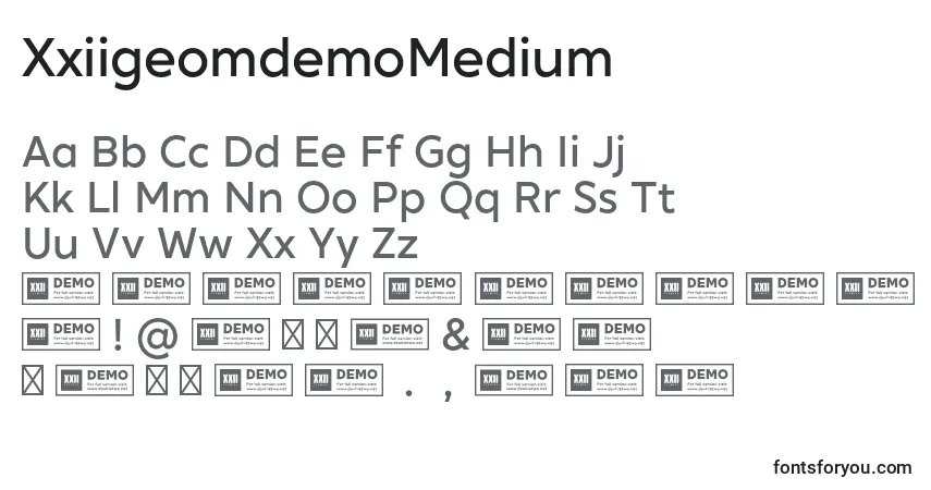 A fonte XxiigeomdemoMedium – alfabeto, números, caracteres especiais