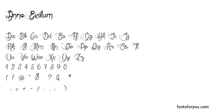 Schriftart AnneExilum – Alphabet, Zahlen, spezielle Symbole
