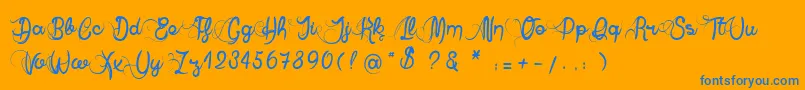 AnneExilum-Schriftart – Blaue Schriften auf orangefarbenem Hintergrund