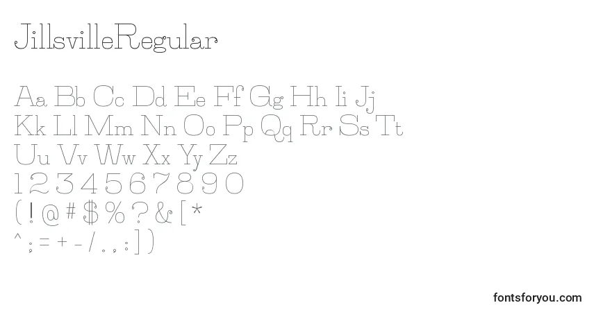Шрифт JillsvilleRegular – алфавит, цифры, специальные символы