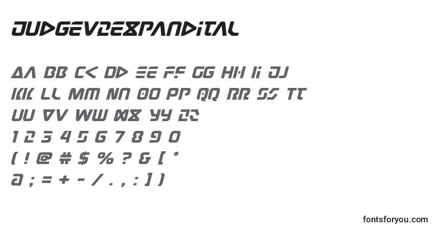 Czcionka Judgev2expandital – alfabet, cyfry, specjalne znaki