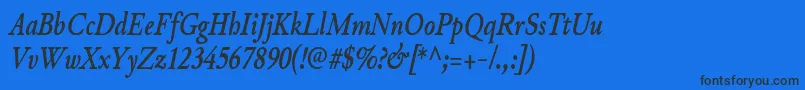 JunicodeBolditaliccondensed-Schriftart – Schwarze Schriften auf blauem Hintergrund