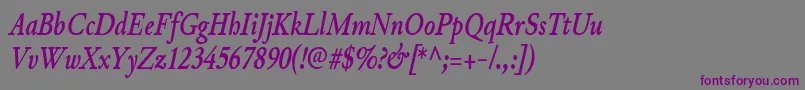 JunicodeBolditaliccondensed-fontti – violetit fontit harmaalla taustalla